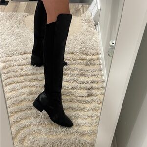 Black ALDO Knee-High Leather Boots with stretchy material in the back 8.5